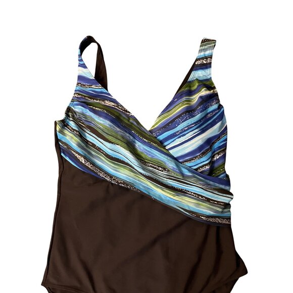 Christina Swimsuit Womens 16L Tall One Piece Blue Brown Lined Scoop Back Used - Picture 11 of 12